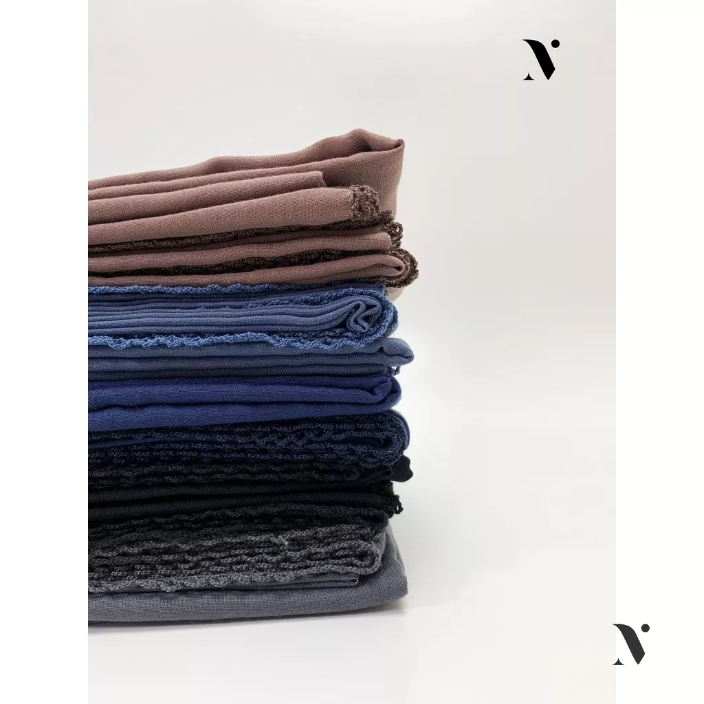 NOORA HIJAB - JILBAB CROCHET PICOT PARIS PREMIUM SEGIEMPAT EMBRIODERY SCARF PLAIN