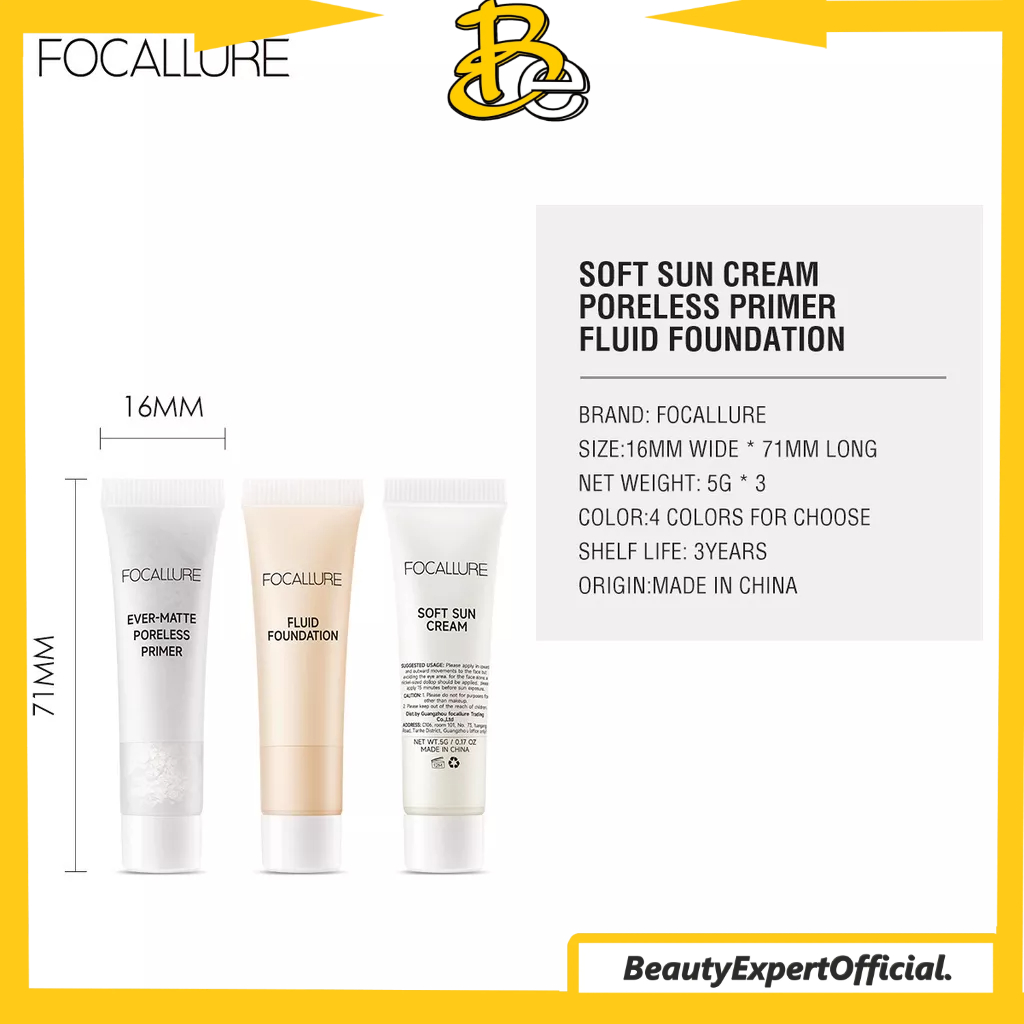 ⭐️ Beauty Expert ⭐️ FOCALLURE Convenience Set Foundation Sunscreen Primer Travel Size 5g | FA30 Trial Size