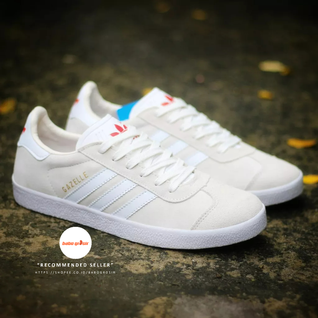 PROMO Sepatu Sneakers Adidas Gazelle Cream White Premium TOP Quality, Bahan Kulit Suede ASLI, Harga Termurah