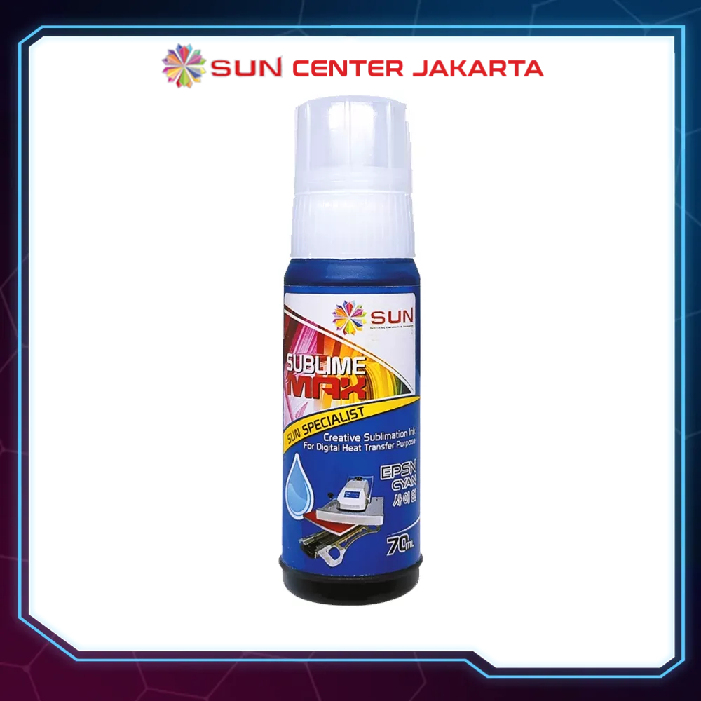 Tinta Epson Sablon 003 / 001 - SUN Sublime Max 70 ml ( transfer ke mesin press kaos, mug, piring, keramik, lanyard ) untuk Printer Epson   L1100 / L1110 / L1111 / L1200 / L1210 / L1211 / L1300 / L3110 / L3111 / L4150 / L4160 / L6160 / L6170 / L6190