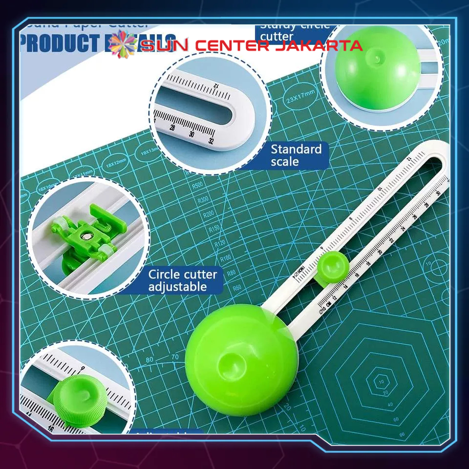 Circle Cutter Premium 4 cm - 19 cm / 8 -32 cm Pisau Alat Potong Kertas Sticker Bulat / Lingkaran / Bundar Kualitas Eksport (bisa potong sticker bontax camel, photo glossy sticker, kertas foto, HVS, Inkjet, Art paper, Duplex, Vinyl, Silky)