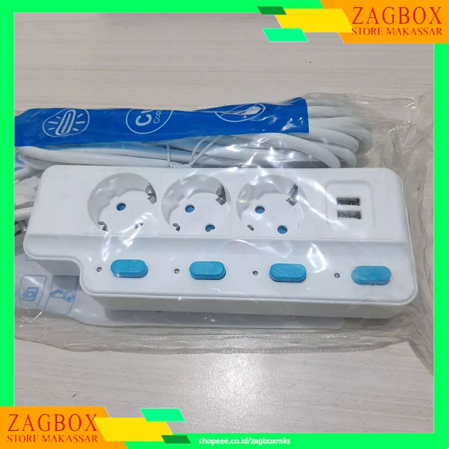 STOP KONTAK 3 LB USB KABEL 5 Meter SHUKAKU EXTENSION SOCKET
