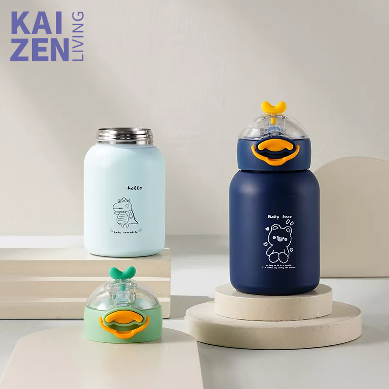 Letyeah &amp; Kaizenliving Botol Thermos anak kartun lucu 304 stainless steel BPA Free/Botol Minum Anak dengan Sedotan/Termos Air Panas Dingin