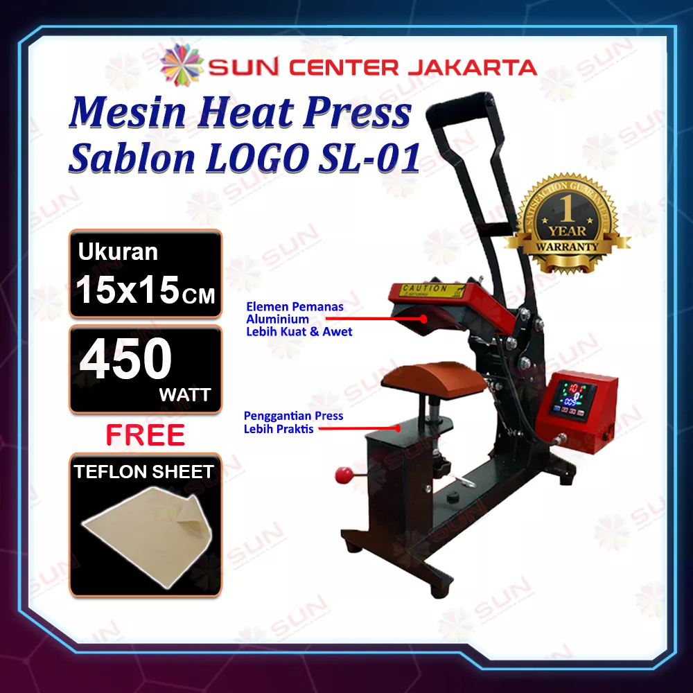 Mesin Press Sablon Mini Logo Label 15x15 cm &amp; Sablon Topi Premium - SUN 2in1 CAP &amp; LOGO HEAT PRESS