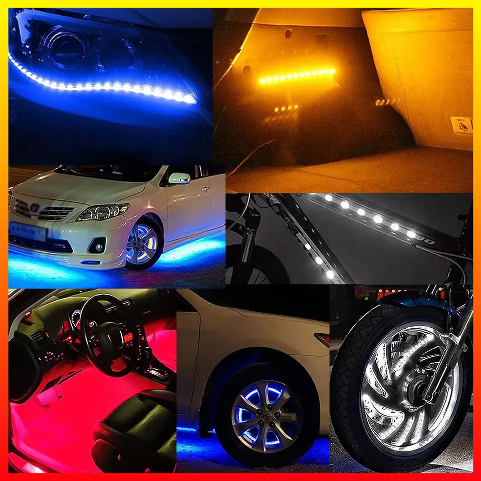 Lampu LED Strip Fleksibel Modifikasi Interior Eksterior Dekorasi Mobil Motor Sepeda Cahaya Terang DC 12V SMD 30 Cm 1PCS Hamy H1230 - 7CLL2PBV