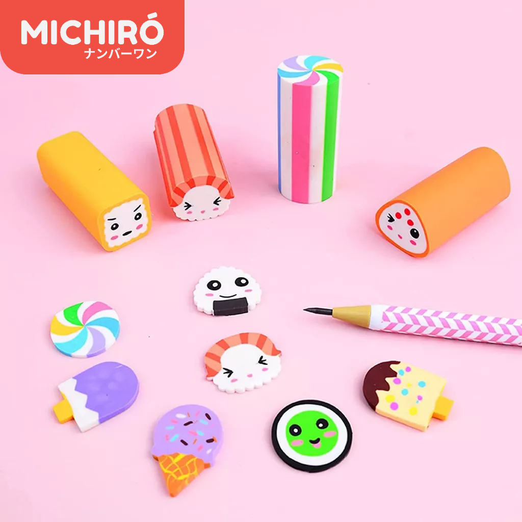 

Michiro Perlengkapan Sekolah Penghapus Pensil Lucu/Penghapus Makanan Kawaii/Penghapus Karet Berbentuk Sushi&Space/Penghapus Karet Panjang Karakter - A Pack Of Cute Erasers