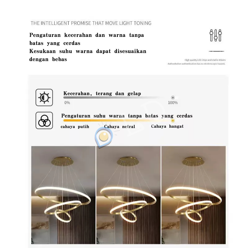 [COD] Lampu Gantung Minimalis Modern RUANG TAMU - Lampu Gantung LED 3 Ring Modern Untuk Kamar Tidur Lampu Gantung Emas 3 Ring LED 3 Warna Ceiling Lamp Sederhana Ruang Makan Ruang Tamu Chandelier