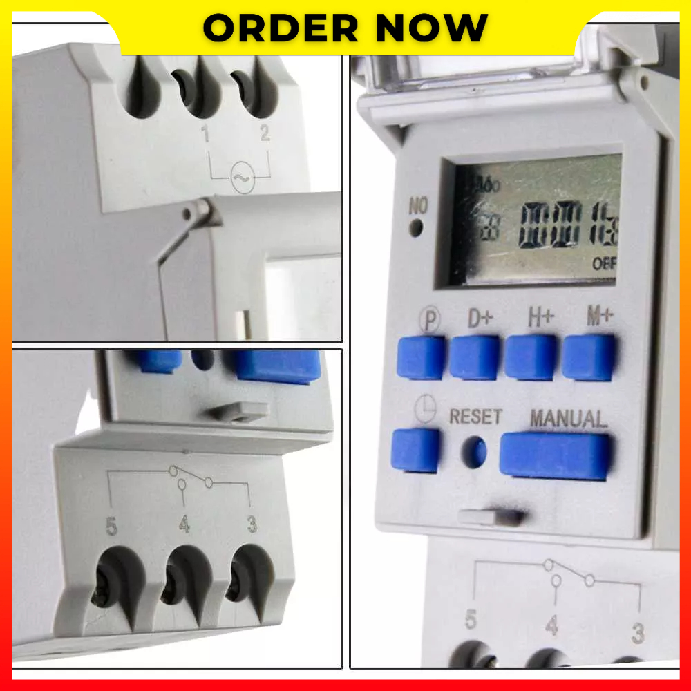 MCB Microcomputer Timer Control Otomatis Programmable Switch Relay 16A 220V 2000W Tampilan LCD Taffware THC15A - 7RHZ15WH