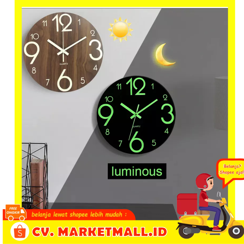 Jam Dinding Kayu Luminous Number Hanging Clocks Modern Tenang Dark Glowing Wall Clocks Untuk Ruang Tamu Kamar Tidur 30CM Winners Win32 - 7CHA79WD