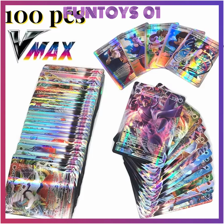 <COD>100Vmax 100pcs Kartu Pokemon Booster Box untuk Koleksi Anak 70VMAX30VSTAR 100pcs 50Vmax50V 100p