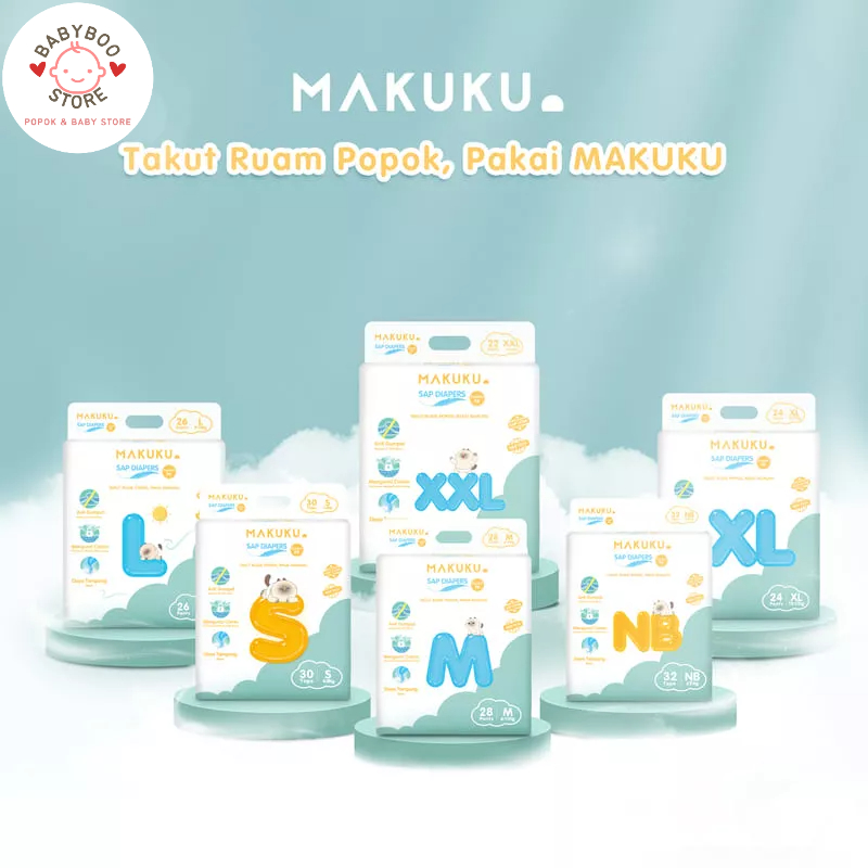 MAKUKU SAP Diapers Comfort Fit Pants/Tape NB/S/M/L/Xl/XXL x 4 Popok Bayi Tipis Extra Dry Anti Gumpal