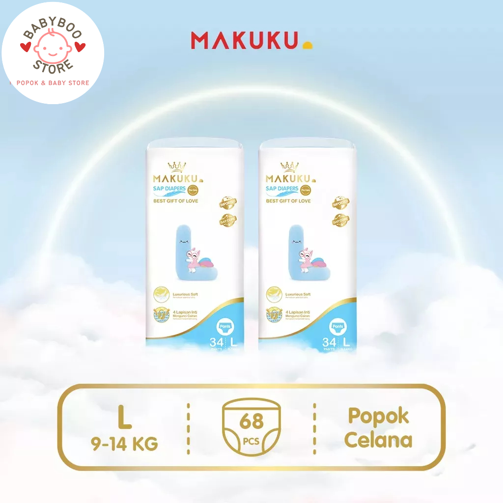 MAKUKU SAP Diapers Procare Pants L34 x 2 Pack Popok Premium Lembut Mencegah Ruam Dan Anti Gumpal