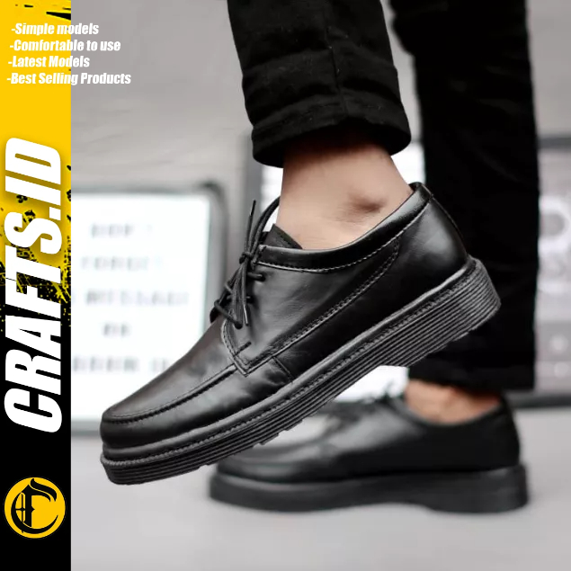 CRAFTS shadowmoon - Sepatu Formal Pantofel Docmart Kulit Asli Kerja Pria Hitam