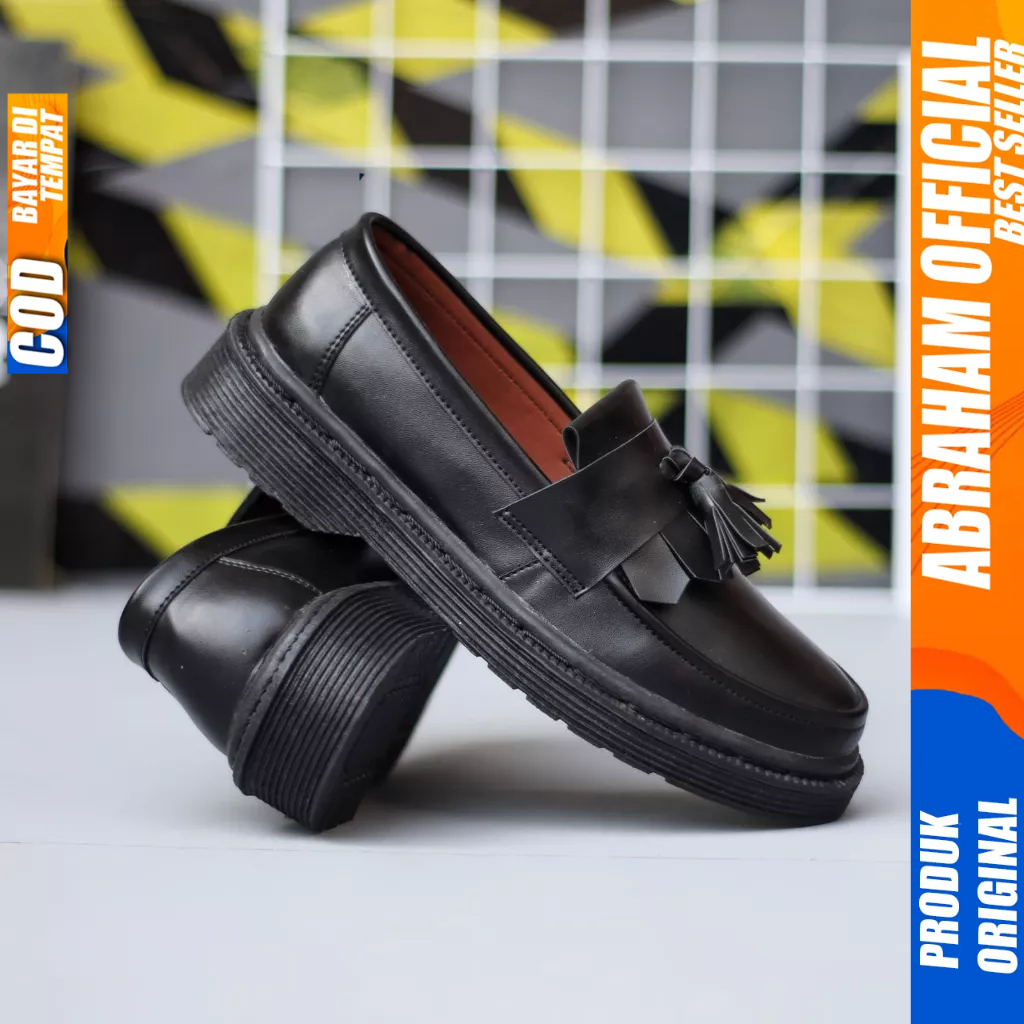 Sepatu Loafers Docmart Hitam Formal Casual Kulit Pu Kerja Pria