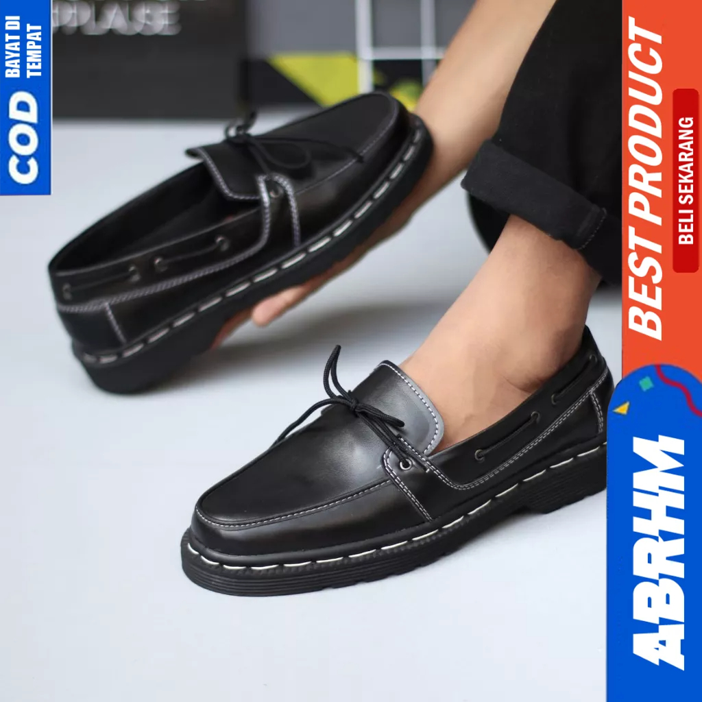 ABRHM Sepatu Formal Loafers Docmart Hitam Casual Kerja Pria