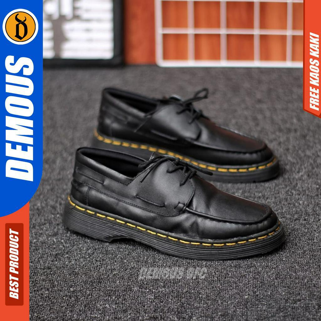 DEMOUS ITADORI - Sepatu Docmart Low Boots Formal Pantofel Kerja Casual Hitam Pria Kulit Asli