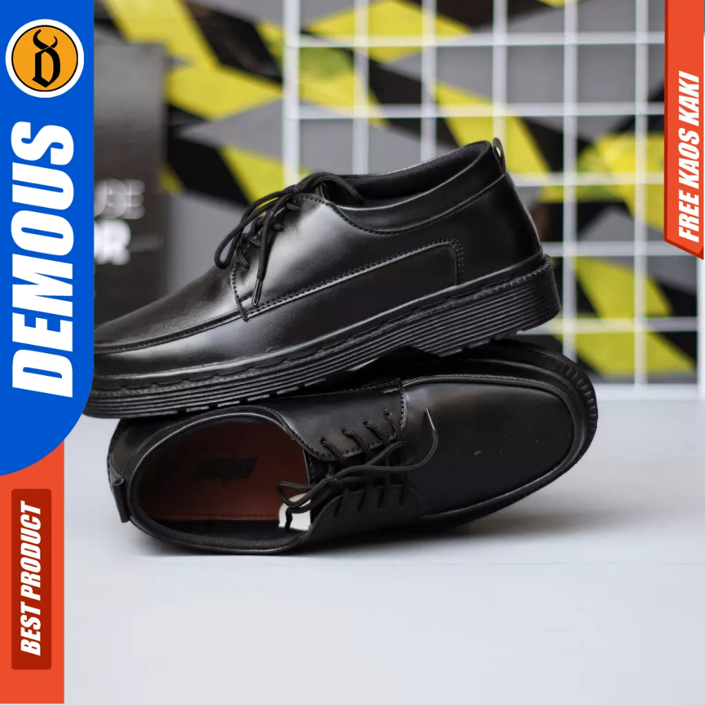 DEMOUS PLATS - Sepatu Formal Oxford Pantofel Tali Hitam Pria