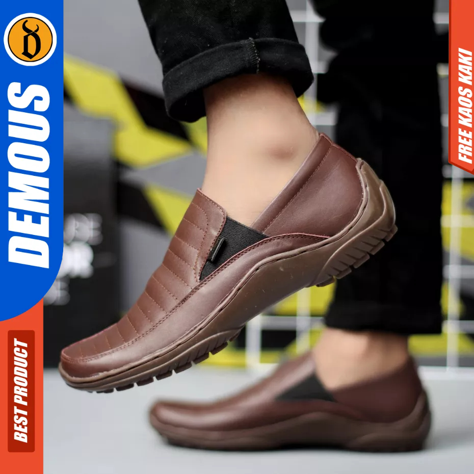 DEMOUS CORZA - Sepatu Loafers Kerja Kulit Asli Slip-on Hitam Pria