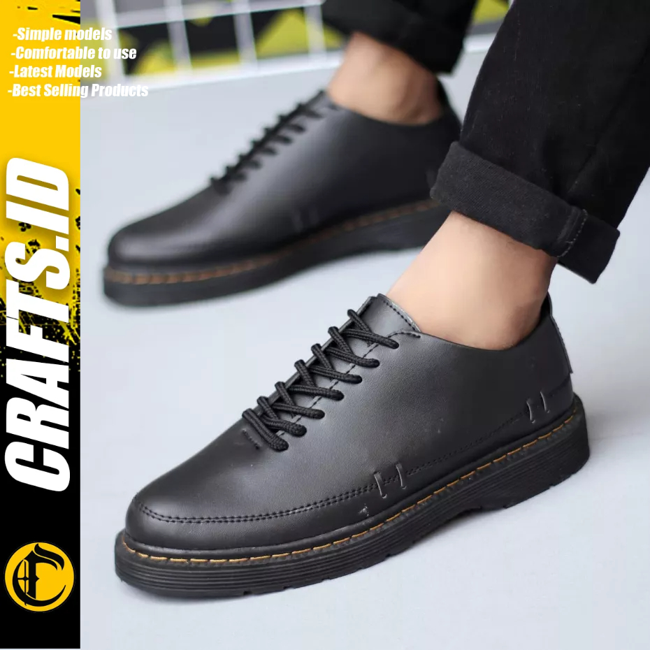 CRAFTS - Sepatu Docmart Pria Low Boots Formal Hitam Kulit Pu Kerja Pria