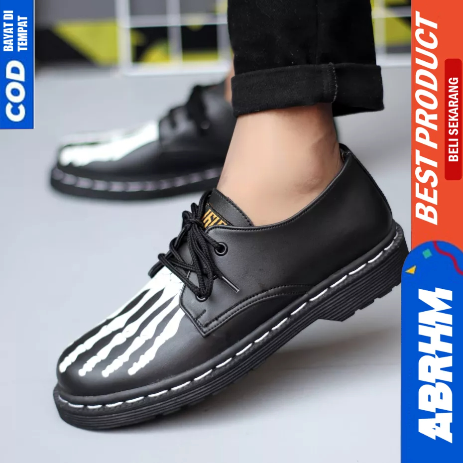 ABRHM Sepatu Formal Pantofel Docmart Casual Kulit Hitam Pria