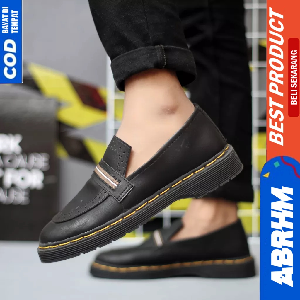 ABRHM Sepatu Loafers Docmart Casual Formal Pantofel Kerja Hitam Pria