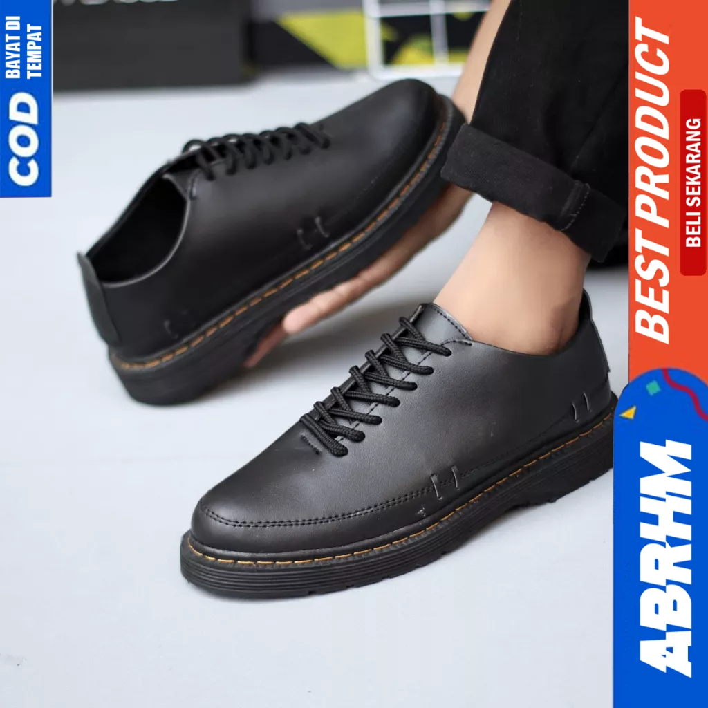 ABRHM Sepatu Formal Pantofel Docmart Low Boots Hitam Pria