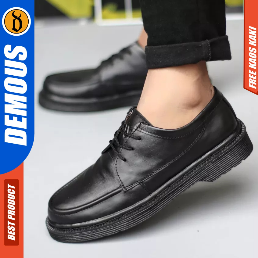 DEMOUS Blacksun - Sepatu Formal Pantofel Docmart Tali Hitam Pria