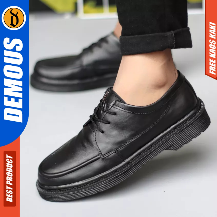 DEMOUS Shadowmoon - Sepatu Formal Formal full Black Kulit Kerja Pria