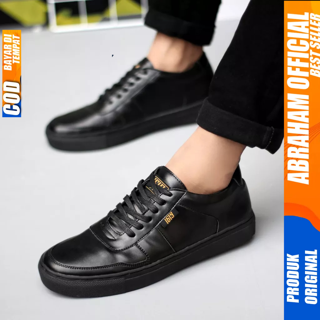 Sepatu Casual Sneakers Hitam Formal Kerja Pria