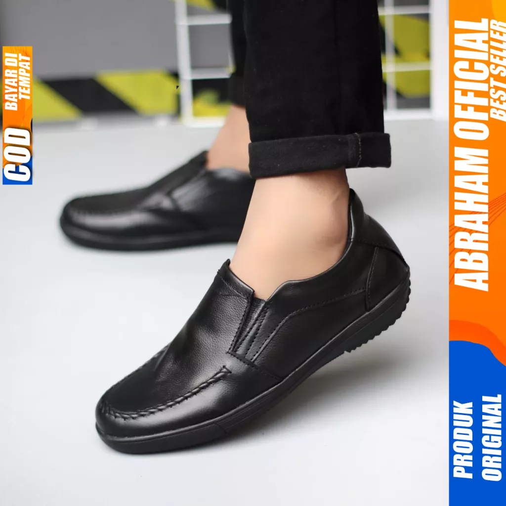 Sepatu Casual Formal Slop Kulit Hitam Pria