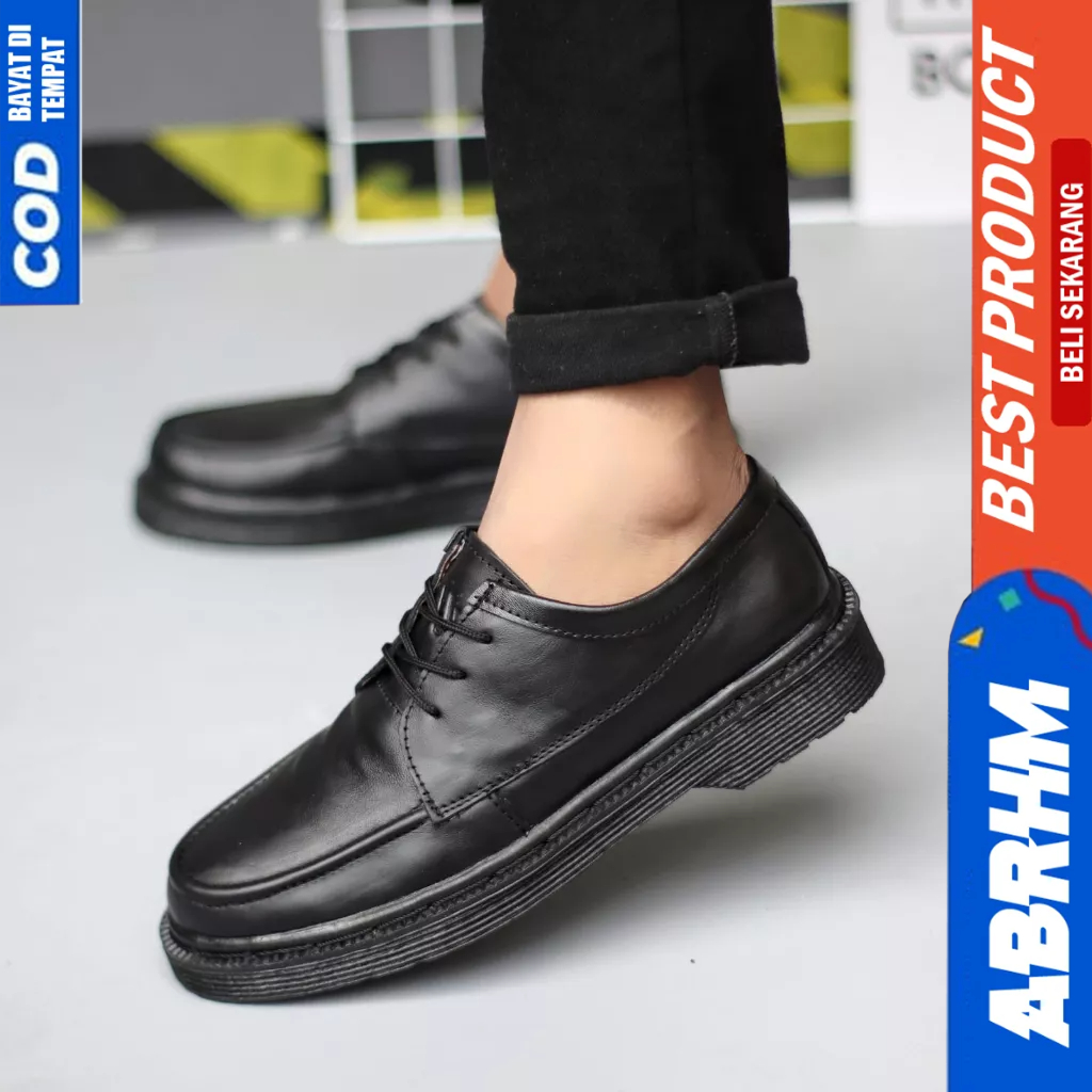 ABRHM Sepatu Pantofel Formal Casual Kulit Docmart Hitam Pria