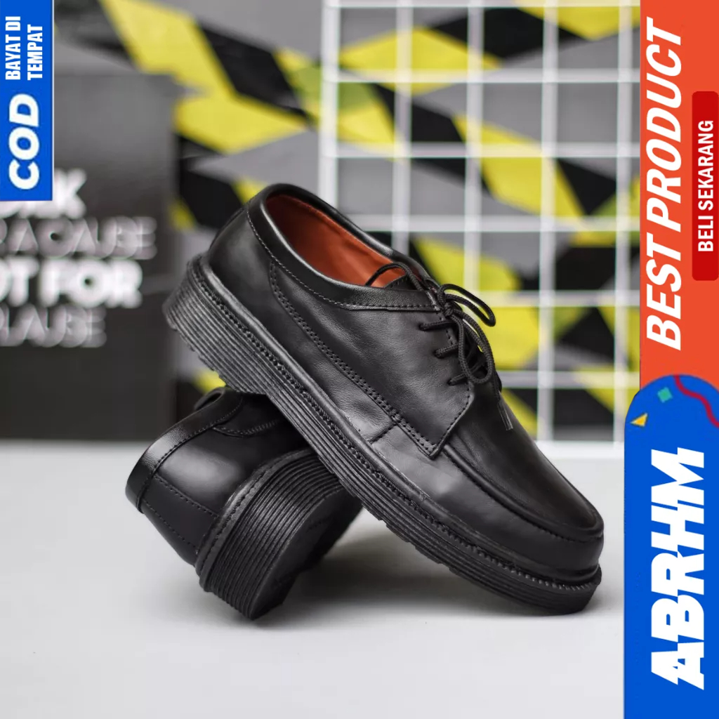 ABRHM Sepatu Pantofel Formal Docmart Low Boots Hitam Casual Kulit Pria