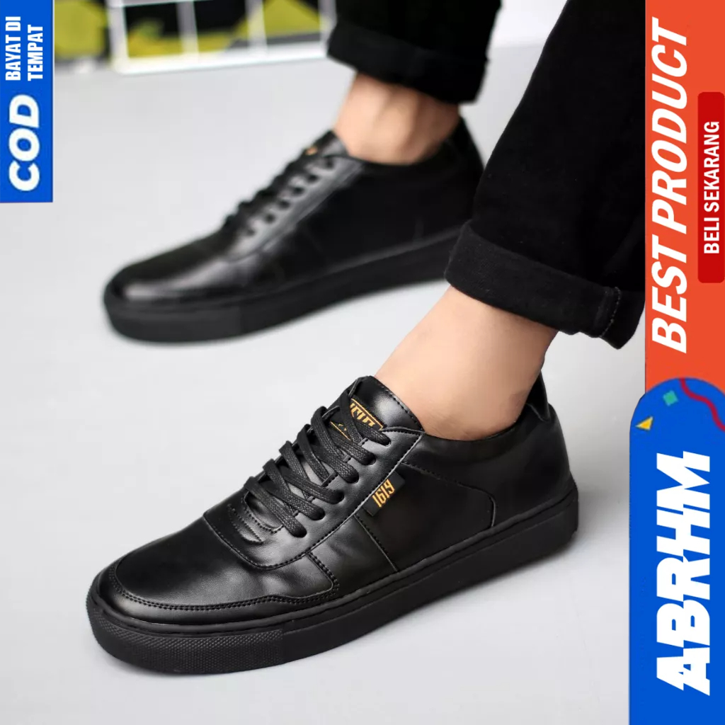 ABRHM Sepatu Formal Casual Sneakers Hitam Kerja Pria