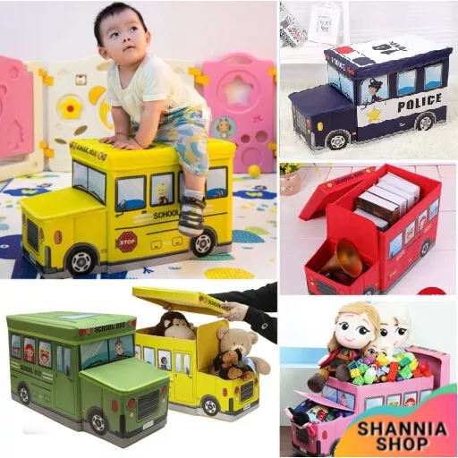 C090 Toy Box Car Bus Storage Box Kotak Mainan Anak Cartoon Foldable Organizer