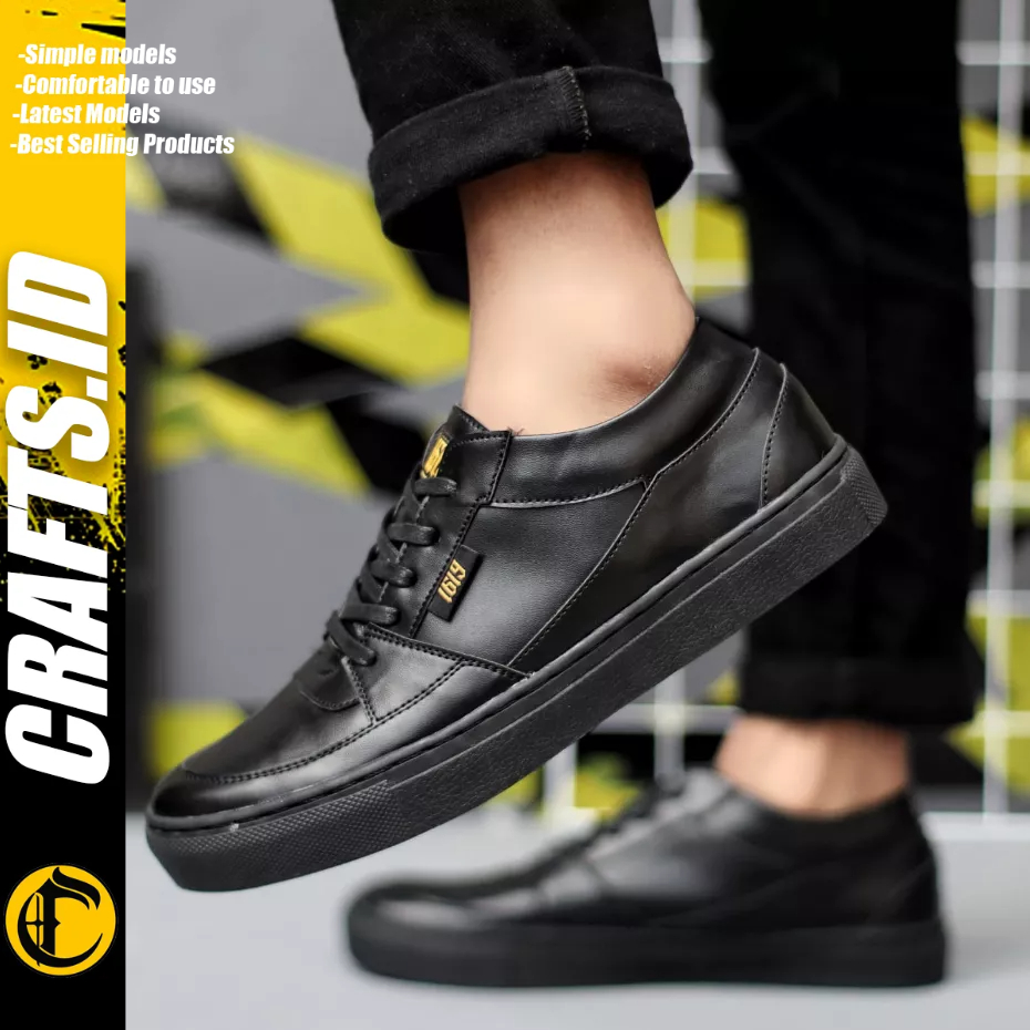 CRAFTS - Sepatu Formal Casual Hitam Sneakers Kulit Pu Kerja Pria