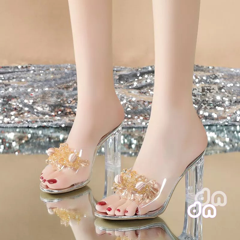 DENIA 03 SENDAL HIGH HEELS WANITA HAK KACA 9 CM RAMBOCI BENING REALPICT