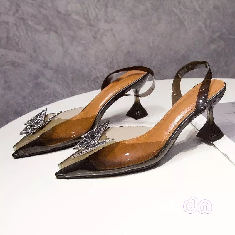 Amira 02 sendal heels wanita hak kaca pita butterfly manik heels 7cm realpict