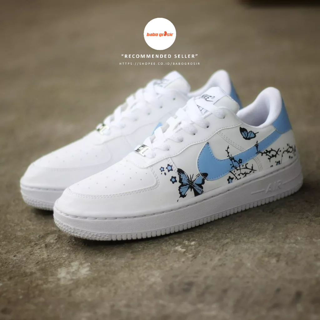 PROMO Sepatu Sneakers Wanita Nike Air Force 1 Low White Blue Butterfly PREMIUM QUALITY dengan Harga Termurah