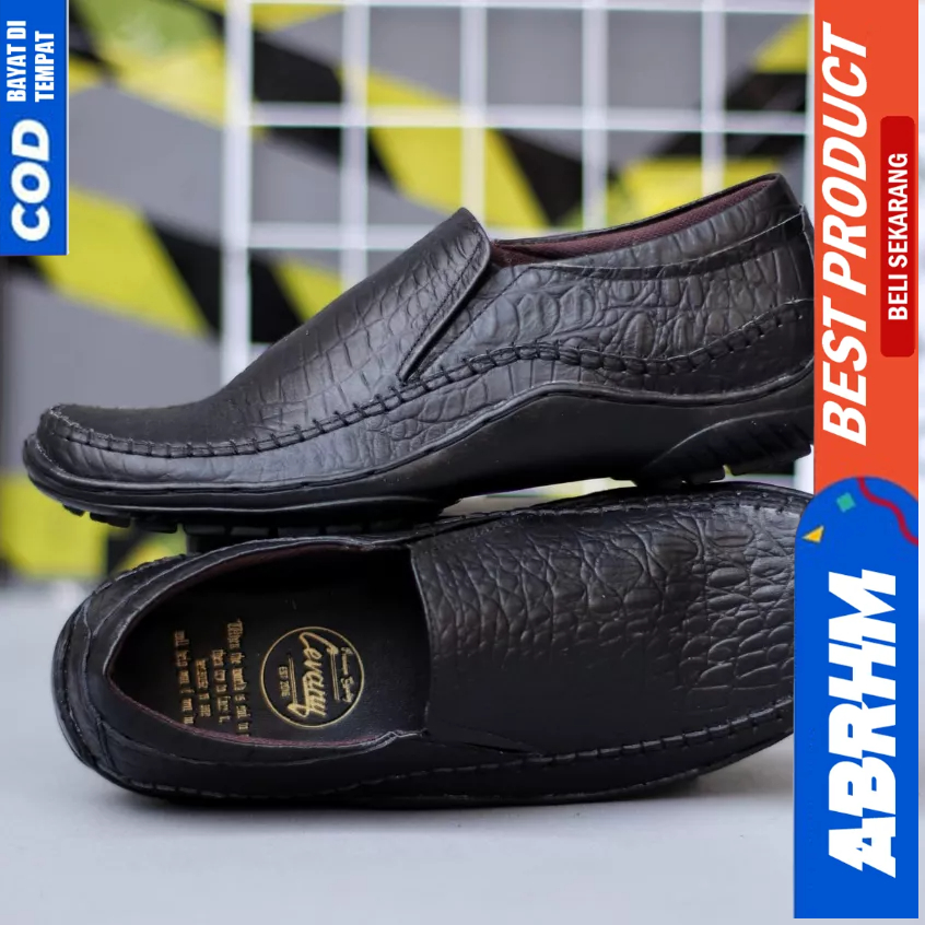 ABRHM Sepatu Formal Pantofel Kulit Asli Hitam Kerja Pria