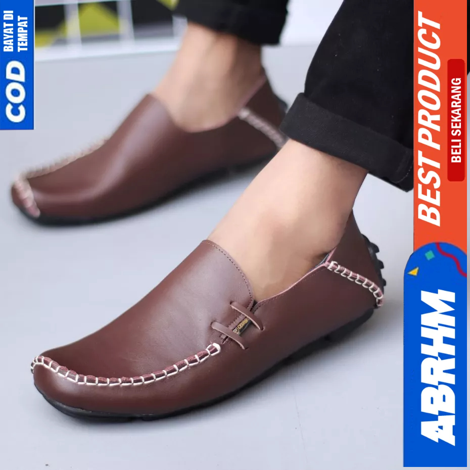 ABRHM Sepatu Casual Formal Kulit Asli Hitam Kerja Pria