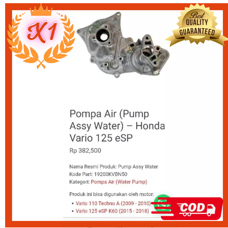 water pump assy water pump komplit vario karbu vario 110 vario 125 esp tahun 2015-2018