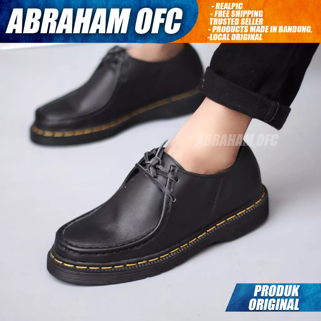 ABRAHAM Sepatu Formal Docmart Low Boots Kulit Asli Pantofel Kerja Hitam Pria