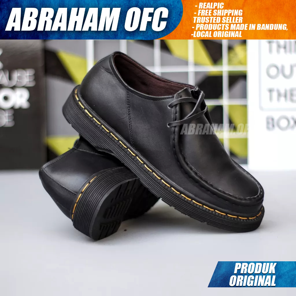 ABRAHAM Sepatu Formal Docmart Low Boots Kulit Asli Pantofel Kerja Hitam Pria