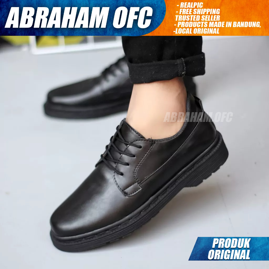 ABRAHAM Sepatu Docmart Tali Hitam Pantofel Formal Kerja Hitam Pria