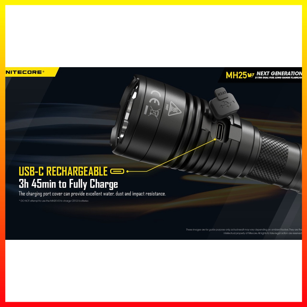 Senter High Performance LED 1300 Lumens Baterai Isi Ulang NL2150 5000 mAh Waterproof IP68 NITECORE MH25 V2 - NRFL6RBK