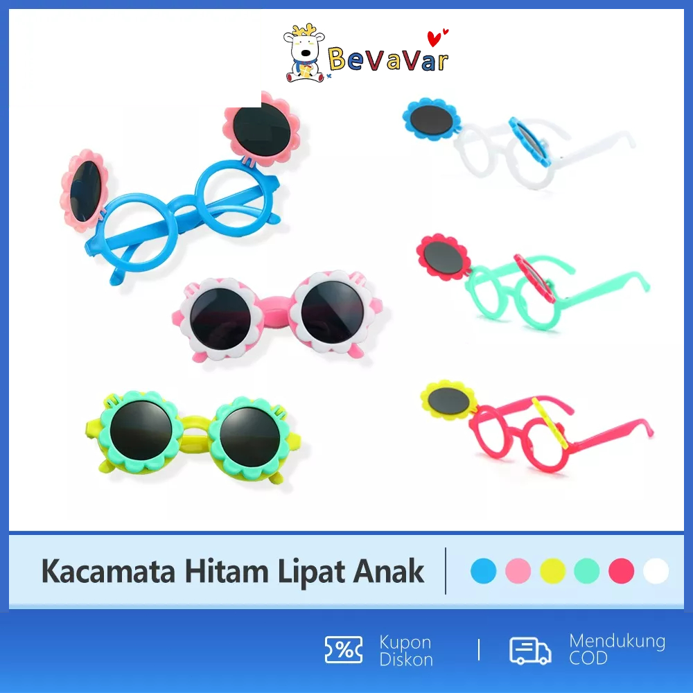 BEVAVAR Kacamata Hitam Anak Fashion Lucu Korea Bunga Matahari Kacamata Hitam Sunglasses Anak