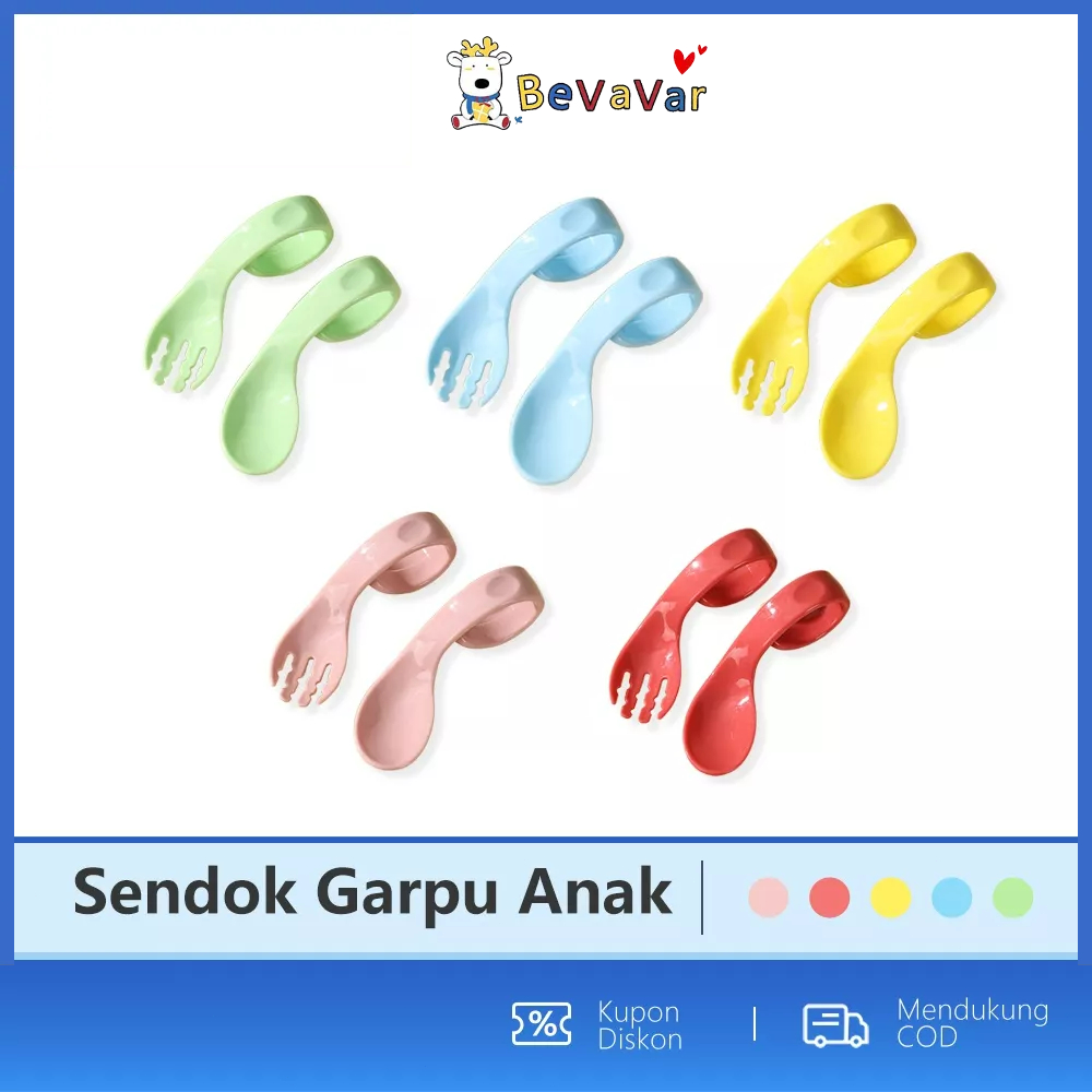 BEVAVAR 2Pcs/Set Training Spoon And Fork Sendok Garpu Makan Anak Bayi Alat Makan Anak