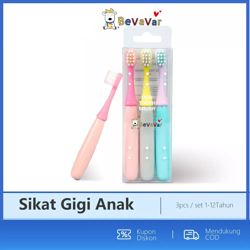 BEVAVAR 3Pcs Sikat Gigi Anak  2-10 Tahun / Kids Toothbrush