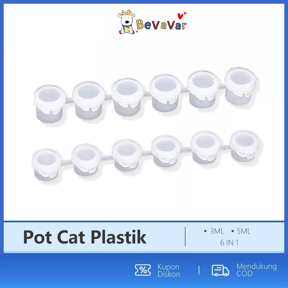 BEVAVAR Pot Cat Plastik Renteng 6Tabung 6 X 5Ml Tempat Cat Acrylic Akrilik Paint Pot Ink Tinta Cup Strip