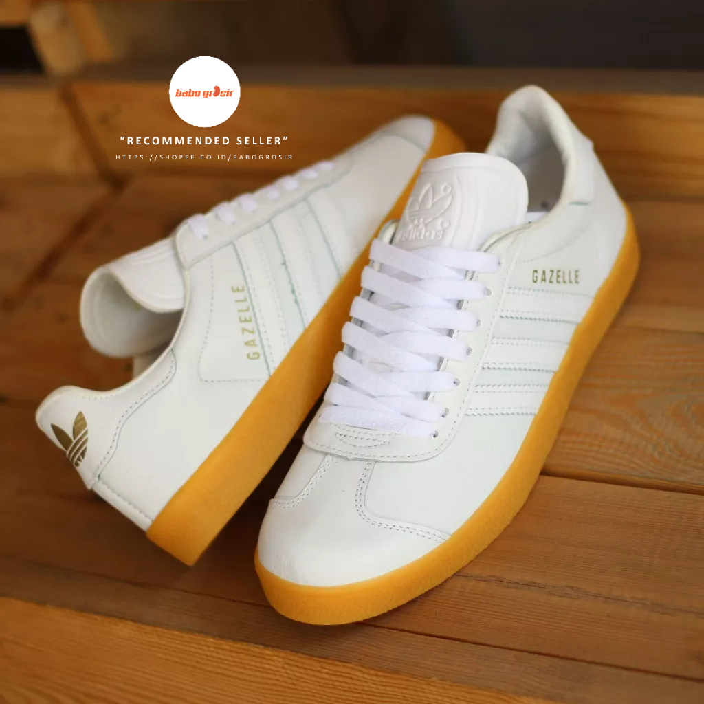 PROMO Sepatu Sneakers Murah | Adidas Gazelle White GUM Premium TOP Quality, Bahan Kulit, Harga Termurah